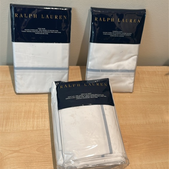 Ralph Lauren Palmer Organic Cotton TC464 King Flat Sheet, King Sham & Euro Sham